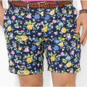 Polo Ralph Lauren Shorts Mens 33 Colorful Floral Linen Blend 8" Beach Coastal